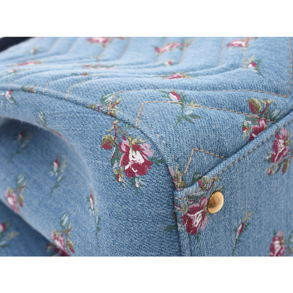 Gucci GG Marmont Handbag Flower Blue Denim Leather Strap - Picture 5 of 9
